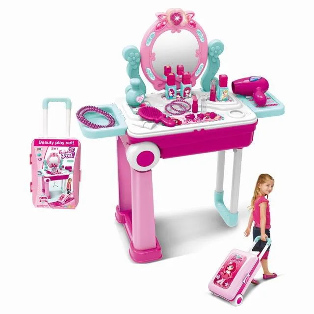 KTX-239059 Kids 2-in-1 Pretend Play Vanity Table with Makeup Set - Girls' Playtime Essentials