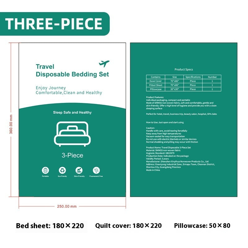 KTX-239059 Portable Disposable Duvet Cover and Pillowcase Set for Travel - Three-Piece and Four-Piece Options Available