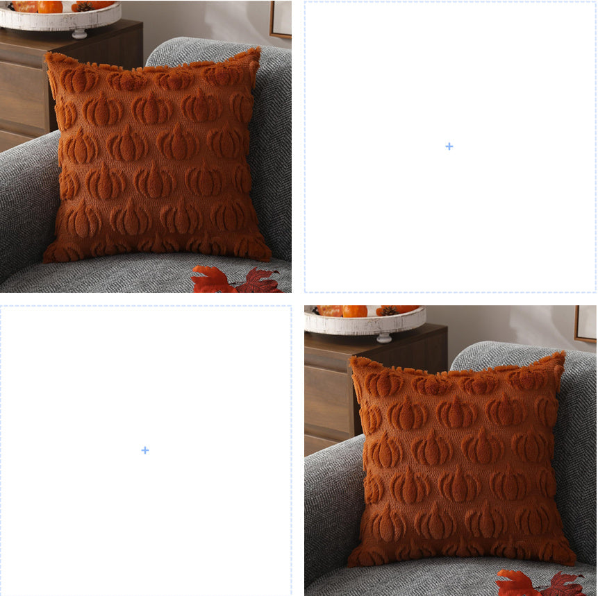 KTX-239187 Modern Pumpkin Print Polyester Pillowcase, Caramel & Orange, 45x45cm
