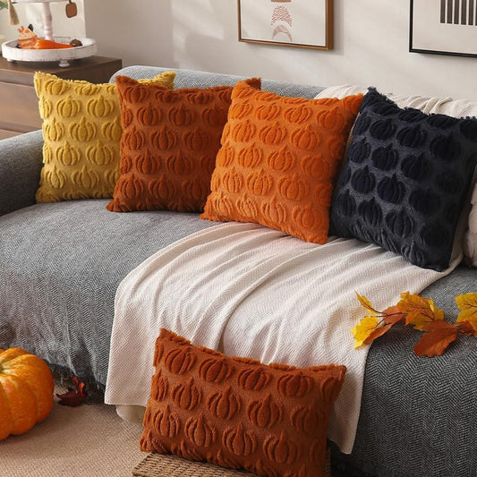 KTX-239187 Modern Pumpkin Print Polyester Pillowcase, Caramel & Orange, 45x45cm