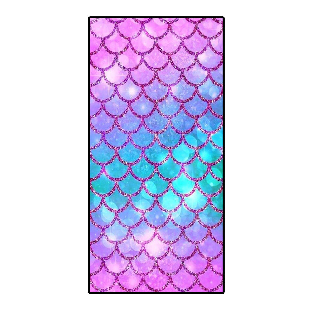 KTX-239955 Microfiber Mermaid-Print Bath Towel - Quick-Drying & Lightweight Rectangular Design