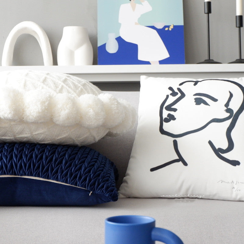 KTX-240339 Navy Blue Round Plush Pillow Cushion for Living Room - 45*45CM