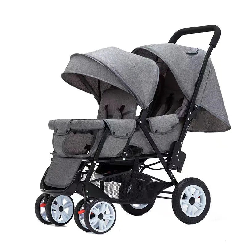 KTX-240723 Lightweight Foldable Double Seat Baby Stroller for 0-3 Years, 3-in-1 High Landscape Design