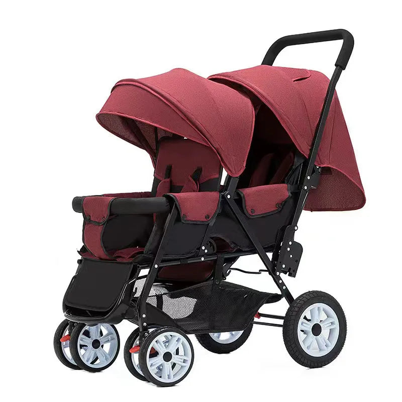 KTX-240723 Lightweight Foldable Double Seat Baby Stroller for 0-3 Years, 3-in-1 High Landscape Design