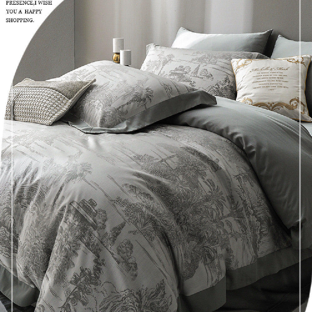KTX-240851 Tencel Yarn Weaving Jacquard Grey 4-Piece Bedding Set