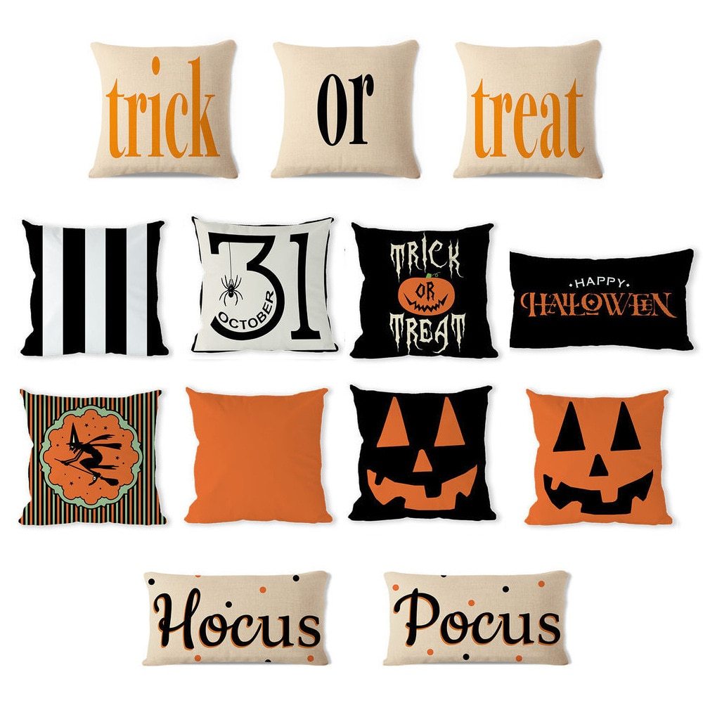 KTX-241363 Halloween Decorative Pillowcase for Living Room, Bedroom, and More - Cotton and Linen Blend, 45x45cm