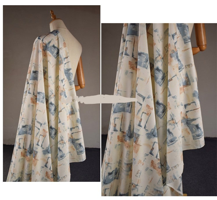 KTX-241363 Off-white Geometric Pattern Satin Fabric for Spring and Summer Hanfu Robe, Handmade, 1.5m Wide