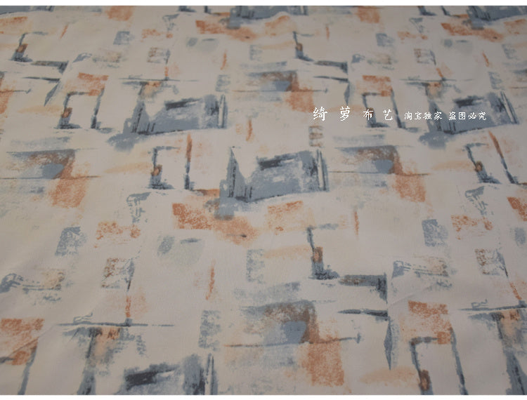 KTX-241363 Off-white Geometric Pattern Satin Fabric for Spring and Summer Hanfu Robe, Handmade, 1.5m Wide