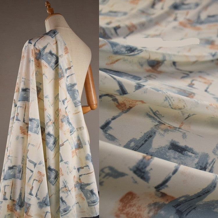 KTX-241363 Off-white Geometric Pattern Satin Fabric for Spring and Summer Hanfu Robe, Handmade, 1.5m Wide