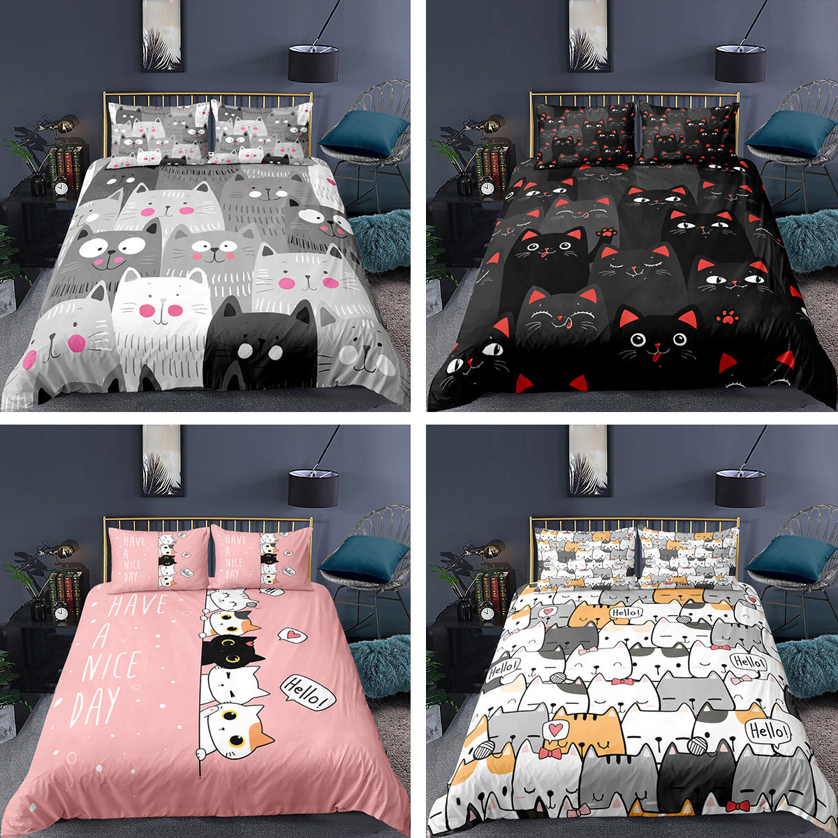 KTX-242003 Kitty Series Cartoon Quilt Cover and Pillowcase Set in Various Sizes