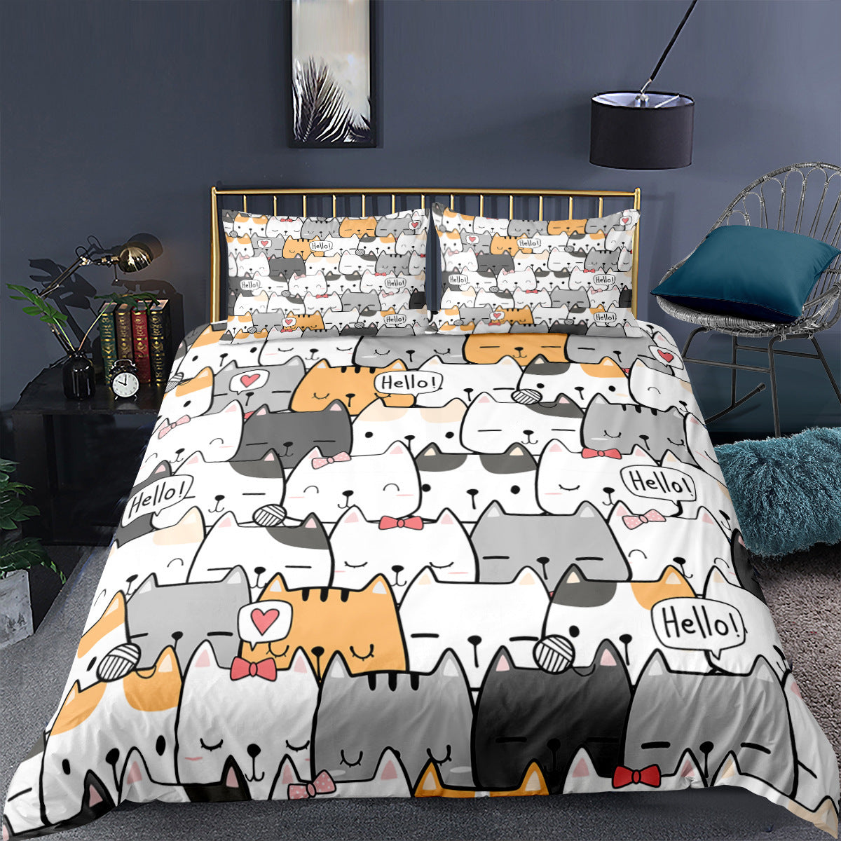 KTX-242003 Kitty Series Cartoon Quilt Cover and Pillowcase Set in Various Sizes