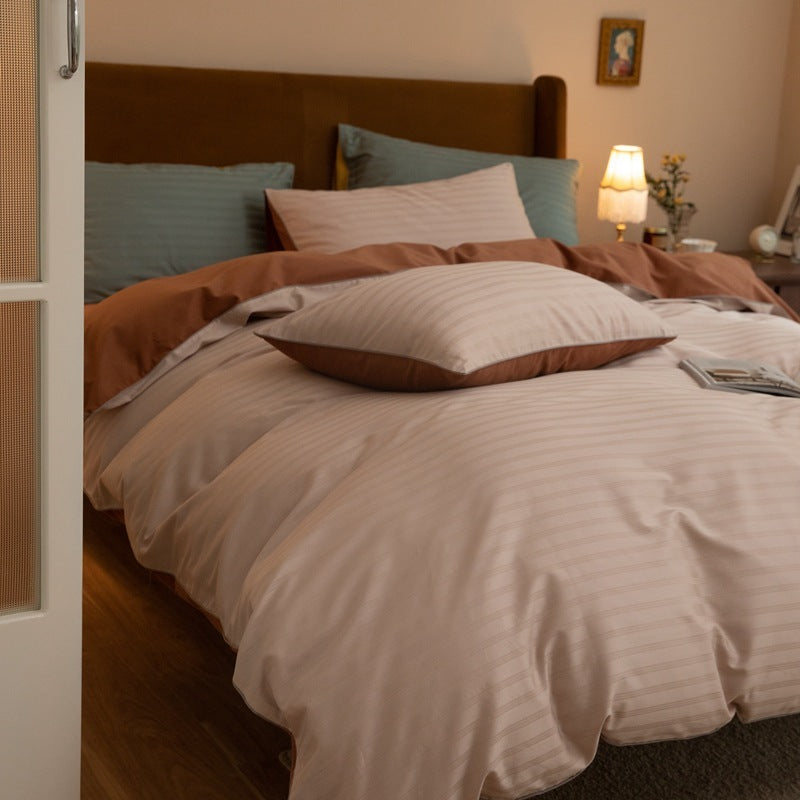 KTX-242515 Jacquard Cotton Quilt Cover Set - Striped Pure Cotton Bedding for 1.2m to 2.0m Beds