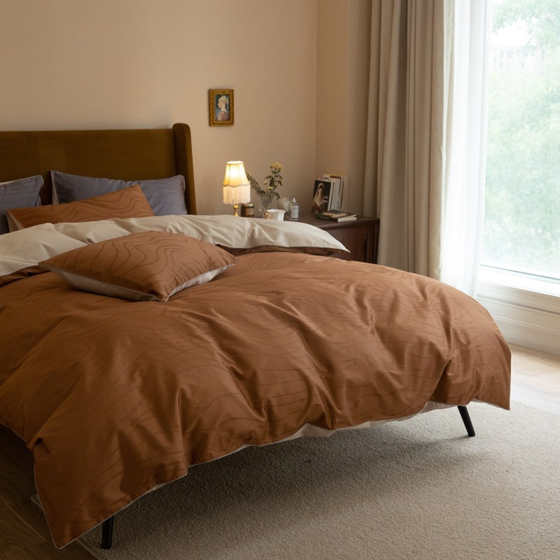 KTX-242515 Jacquard Cotton Quilt Cover Set - Striped Pure Cotton Bedding for 1.2m to 2.0m Beds