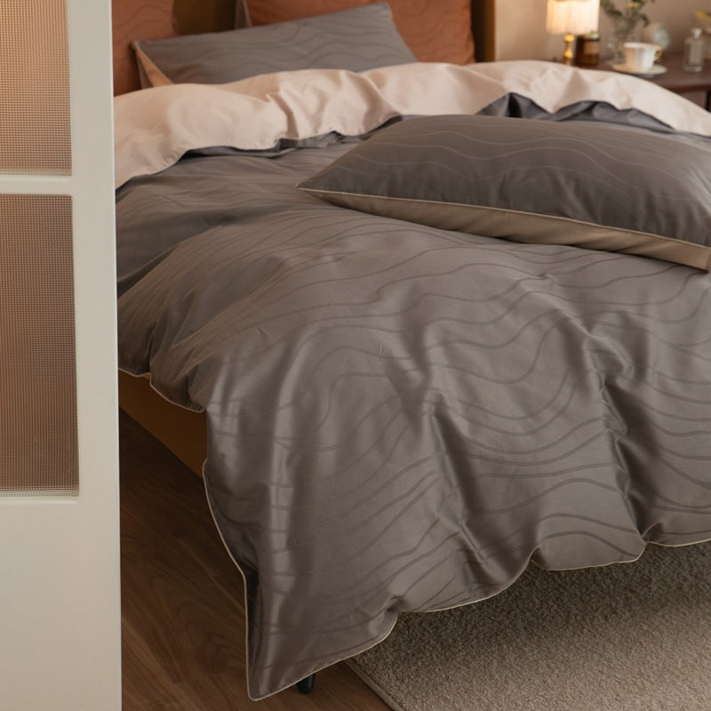 KTX-242515 Jacquard Cotton Quilt Cover Set - Striped Pure Cotton Bedding for 1.2m to 2.0m Beds