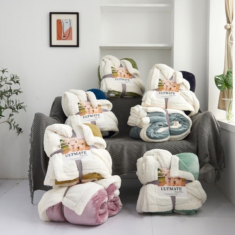 KTX-243155 Multifunctional Double-layer Thick Warm Lamb Wool Blanket and Duvet Cover - Available in Various Colors