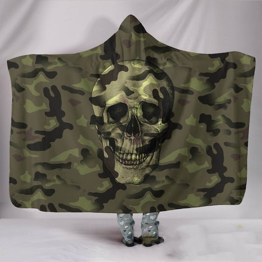 KTX-243667 Camouflage Skull Hooded Blanket - Modern winter flannel, 150x200cm, cozy polyester design