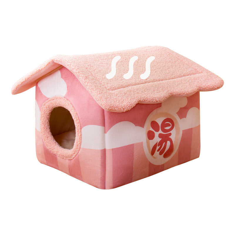 KTX-244115 Removable and Washable Semi-Surrounded Pet Room in Japanese House Pink, Dark Brown, and Light Brown