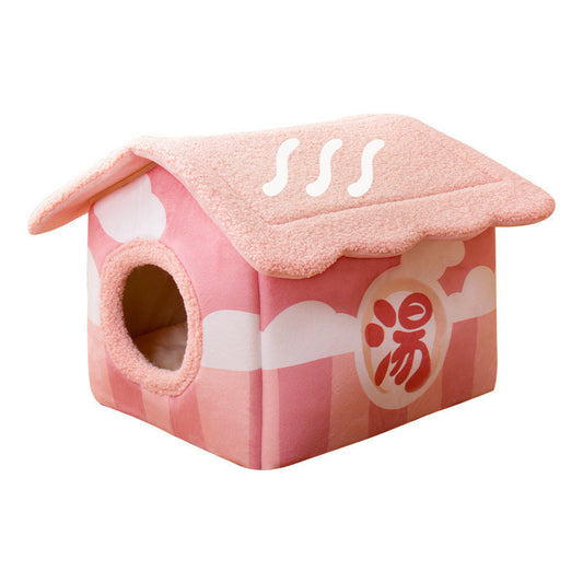 KTX-244115 Removable and Washable Semi-Surrounded Pet Room in Japanese House Pink, Dark Brown, and Light Brown
