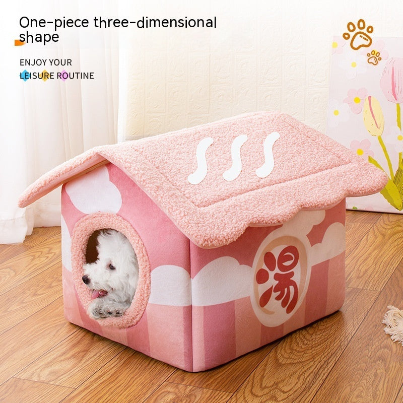 KTX-244115 Removable and Washable Semi-Surrounded Pet Room in Japanese House Pink, Dark Brown, and Light Brown