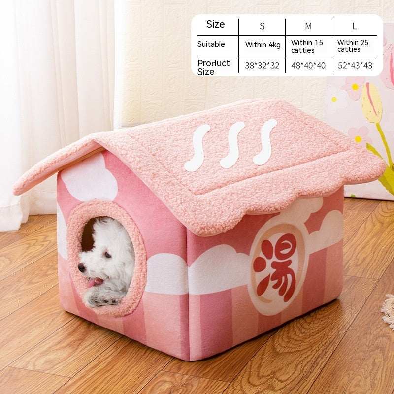 KTX-244115 Removable and Washable Semi-Surrounded Pet Room in Japanese House Pink, Dark Brown, and Light Brown