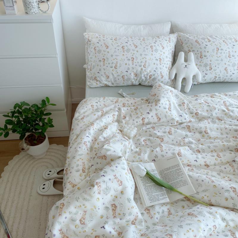 KTX-245139 Cotton Four-Piece Floral Cartoon Quilt Cover Set in Pastoral Style