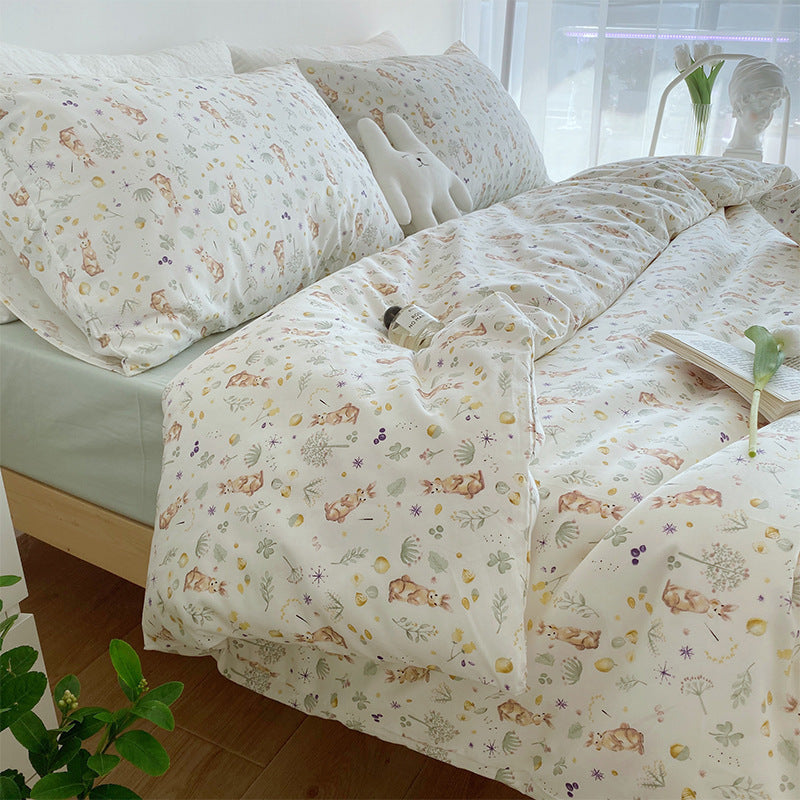 KTX-245139 Cotton Four-Piece Floral Cartoon Quilt Cover Set in Pastoral Style