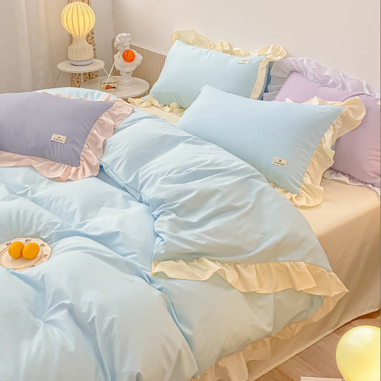 KTX-245459 Elegant Floral Duvet Cover Set in Soda Green, Baby Blue, Lilac Purple and Rubber Purple - Multiple Sizes Available