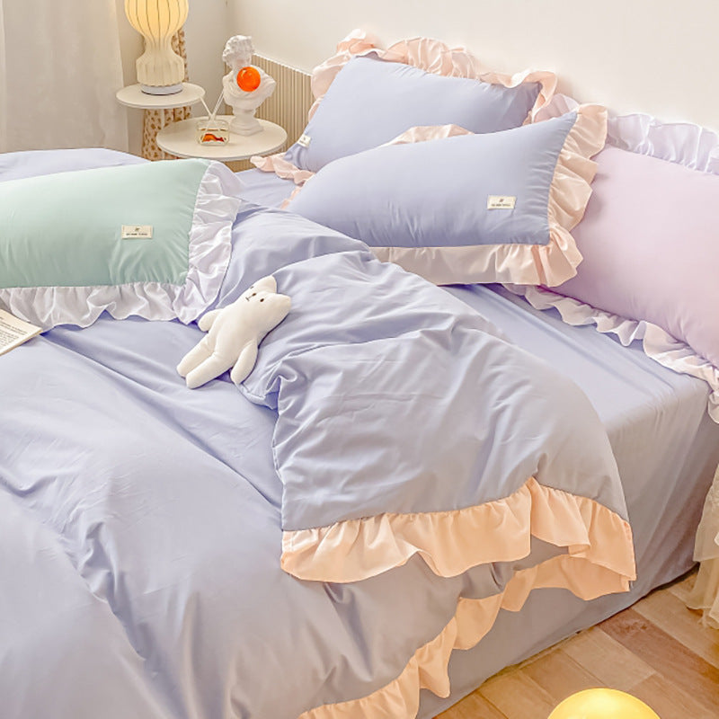 KTX-245459 Elegant Floral Duvet Cover Set in Soda Green, Baby Blue, Lilac Purple and Rubber Purple - Multiple Sizes Available