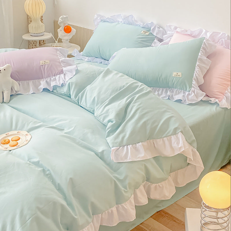 KTX-245459 Elegant Floral Duvet Cover Set in Soda Green, Baby Blue, Lilac Purple and Rubber Purple - Multiple Sizes Available