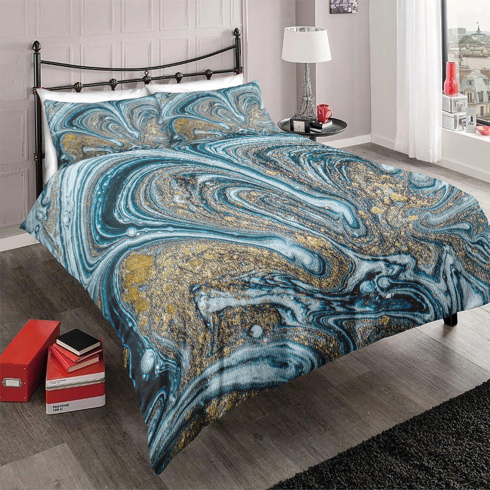 KTX-246291 Gilt Marble Three-Piece Bedding Set with Floral Design in Multiple Sizes