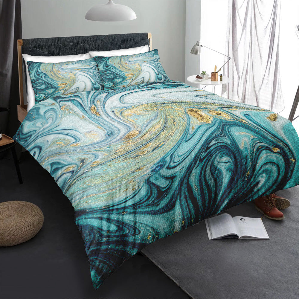 KTX-246291 Gilt Marble Three-Piece Bedding Set with Floral Design in Multiple Sizes