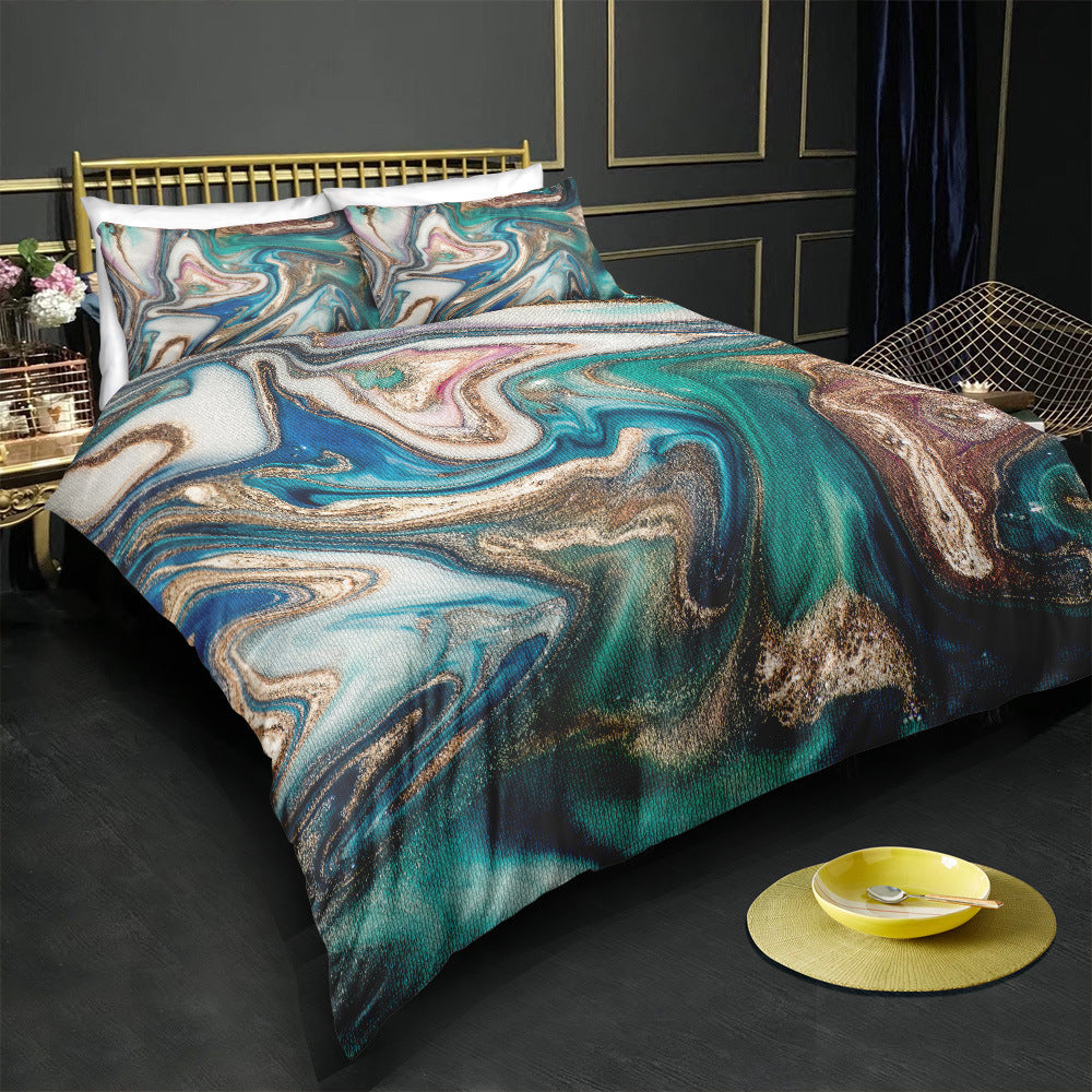 KTX-246291 Gilt Marble Three-Piece Bedding Set with Floral Design in Multiple Sizes