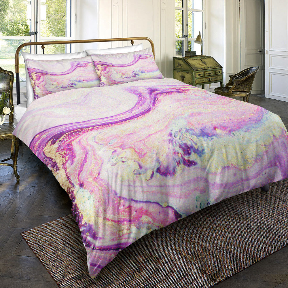 KTX-246291 Gilt Marble Three-Piece Bedding Set with Floral Design in Multiple Sizes