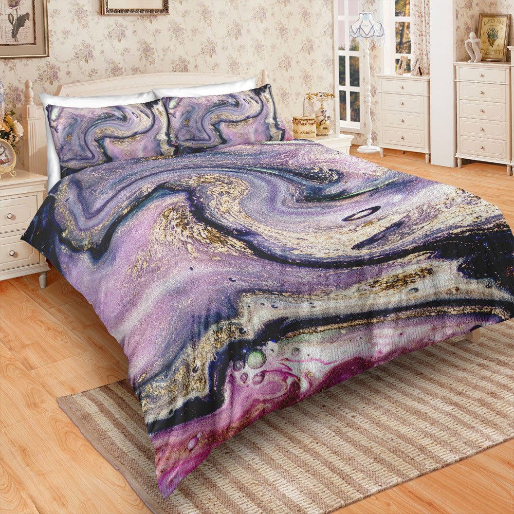 KTX-246291 Gilt Marble Three-Piece Bedding Set with Floral Design in Multiple Sizes