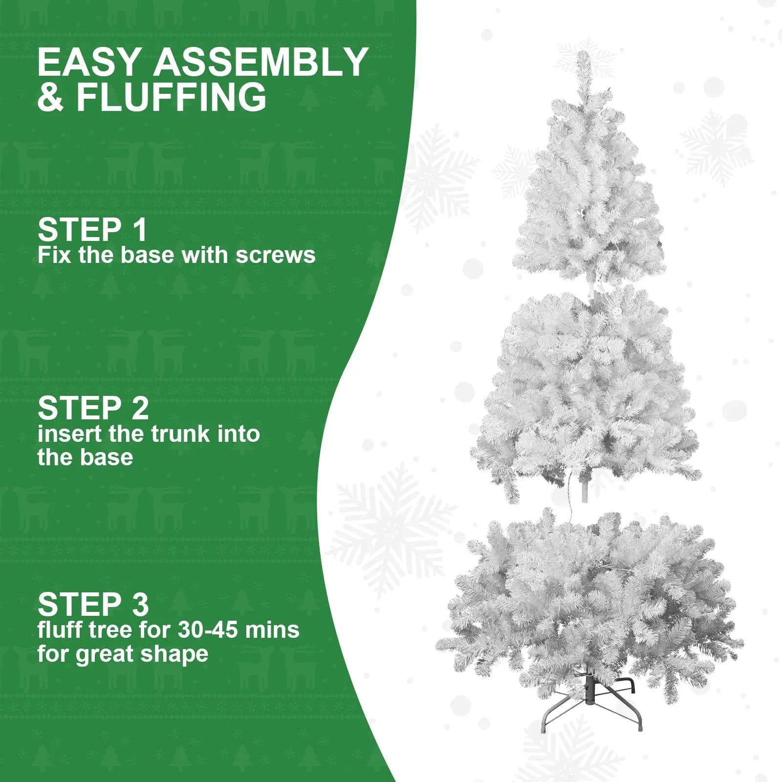 KTX-246739 7ft Hinged 3-Part White PVC Christmas Tree for Indoor Living Room Decorations