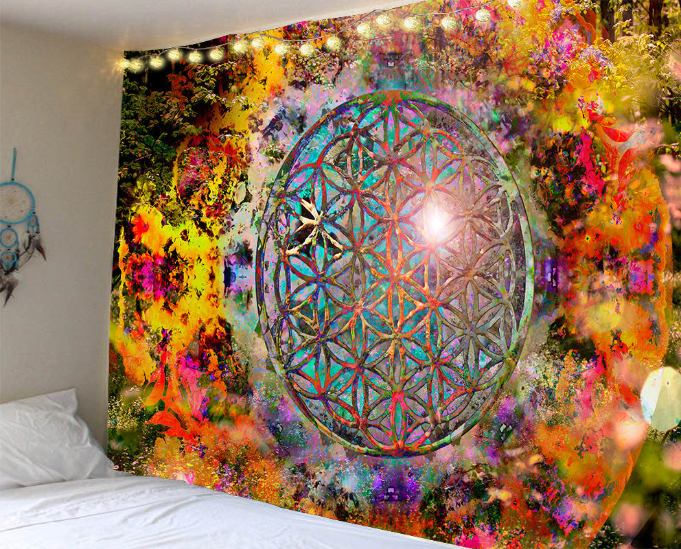 KTX-247123 Mandala Series Printed Polyester Tapestry Wall Hanging - Versatile Blanket for Living Room, Bedroom, and Outdoor Use