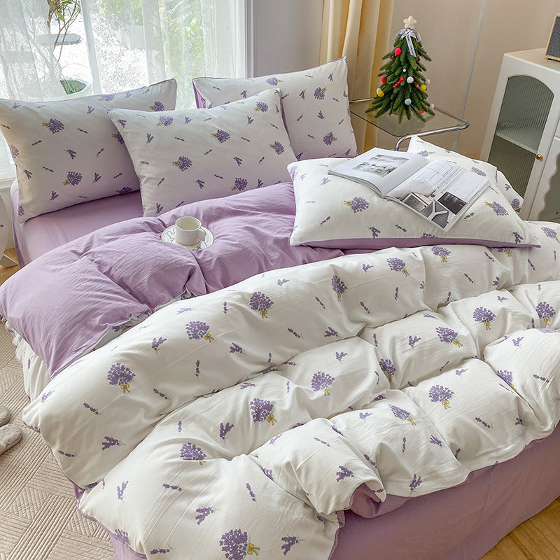 KTX-247443 Soft Pastoral Double-Layer Yarn Bedding Set - Plant and Flower Design, Multiple Sizes Available