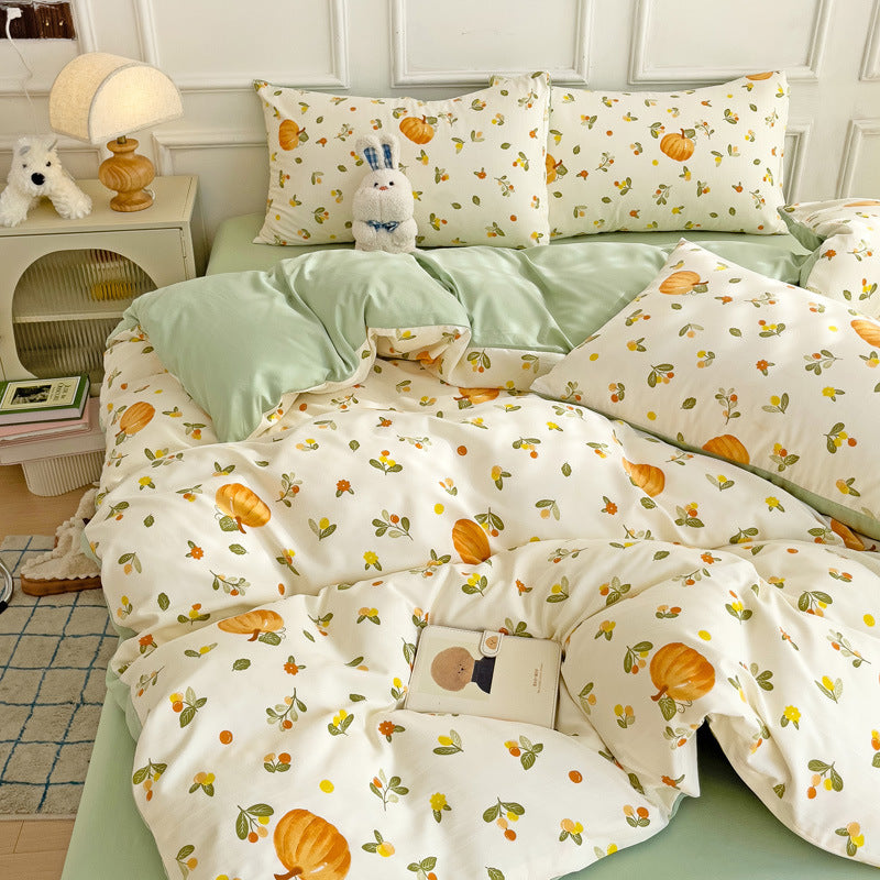 KTX-247443 Soft Pastoral Double-Layer Yarn Bedding Set - Plant and Flower Design, Multiple Sizes Available