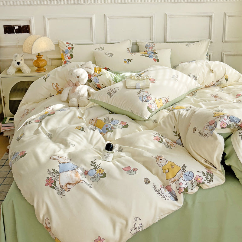 KTX-247443 Soft Pastoral Double-Layer Yarn Bedding Set - Plant and Flower Design, Multiple Sizes Available