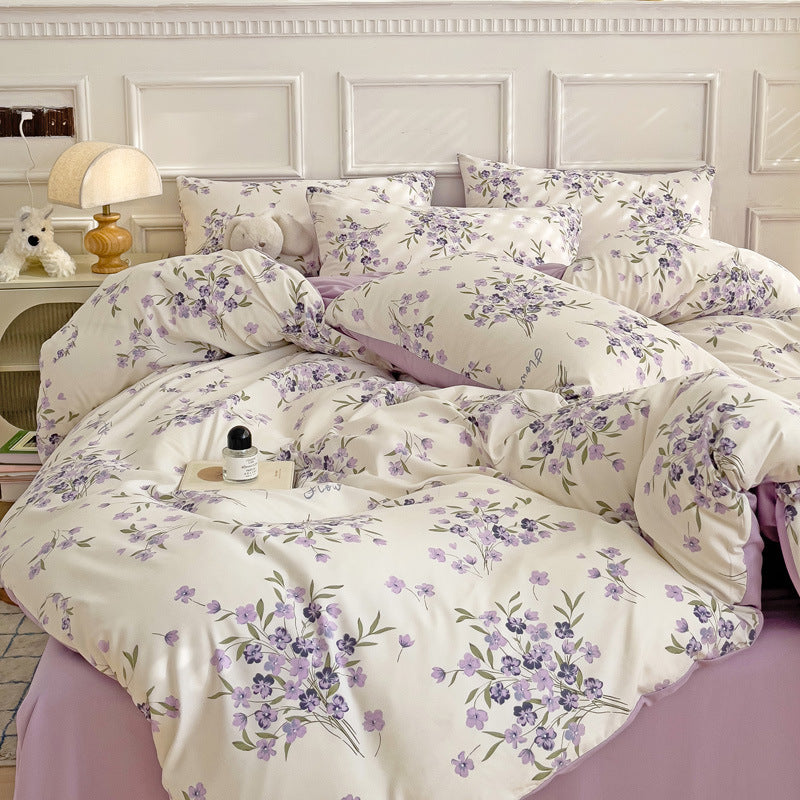 KTX-247443 Soft Pastoral Double-Layer Yarn Bedding Set - Plant and Flower Design, Multiple Sizes Available