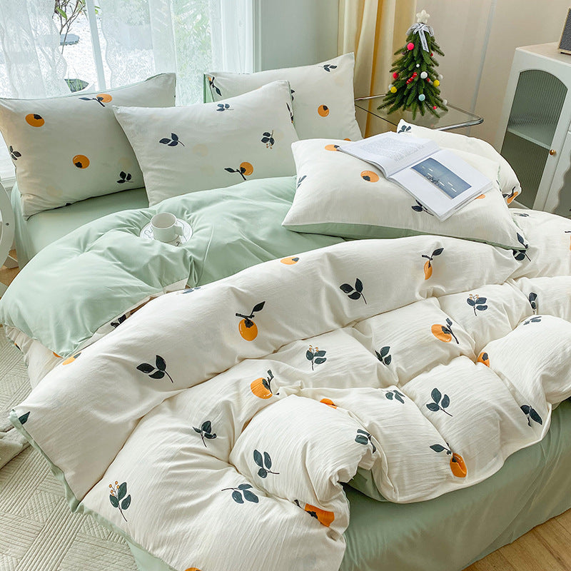 KTX-247443 Soft Pastoral Double-Layer Yarn Bedding Set - Plant and Flower Design, Multiple Sizes Available