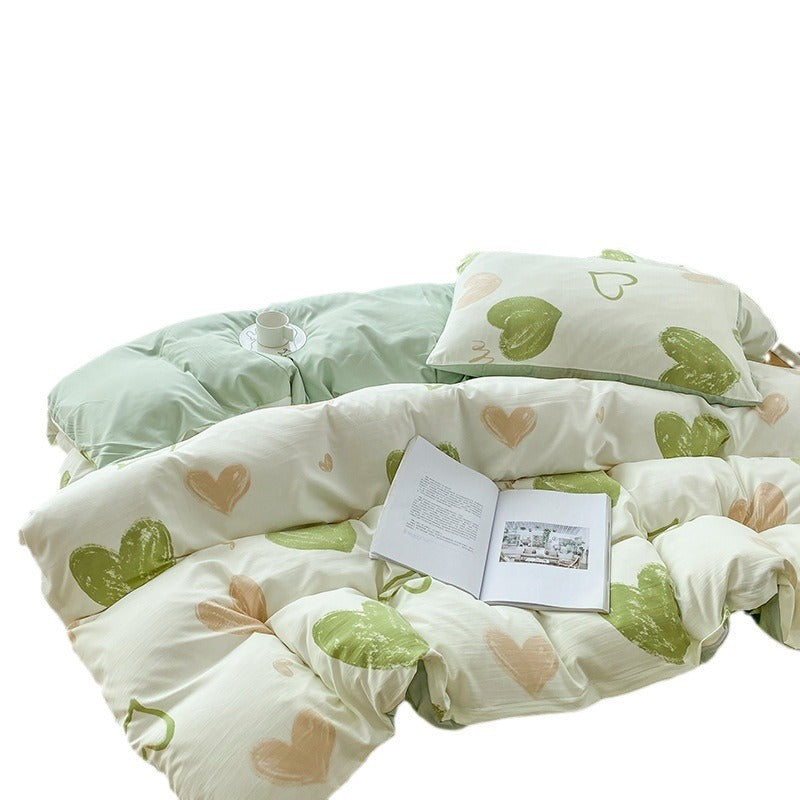 KTX-247443 Soft Pastoral Double-Layer Yarn Bedding Set - Plant and Flower Design, Multiple Sizes Available
