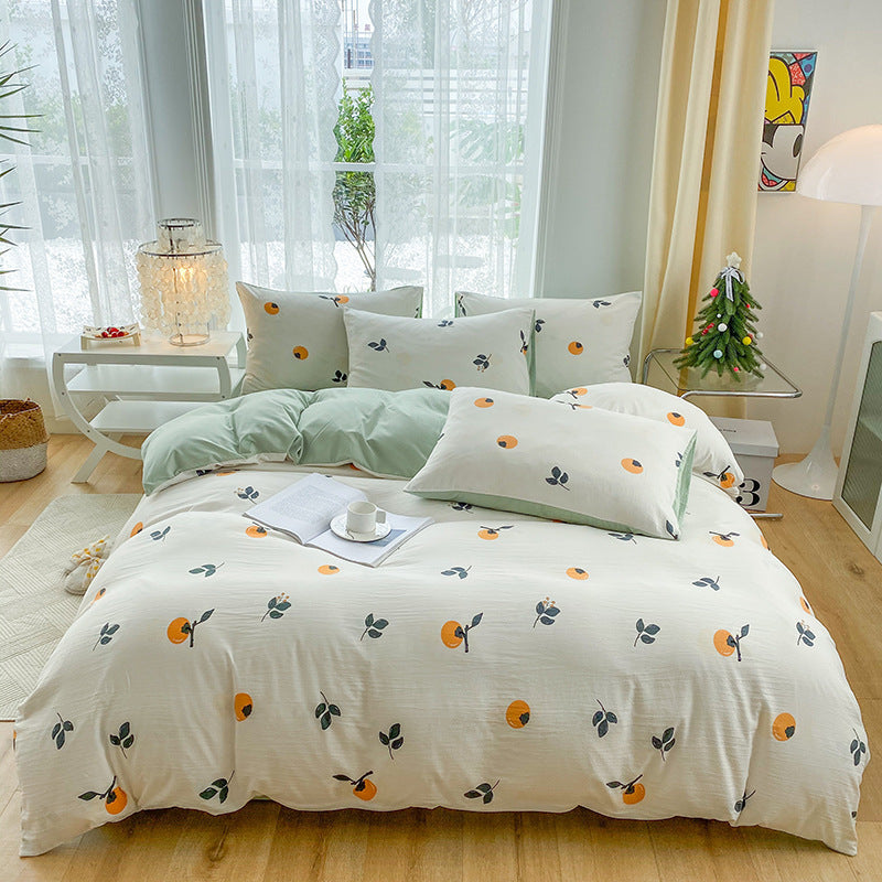 KTX-247443 Soft Pastoral Double-Layer Yarn Bedding Set - Plant and Flower Design, Multiple Sizes Available