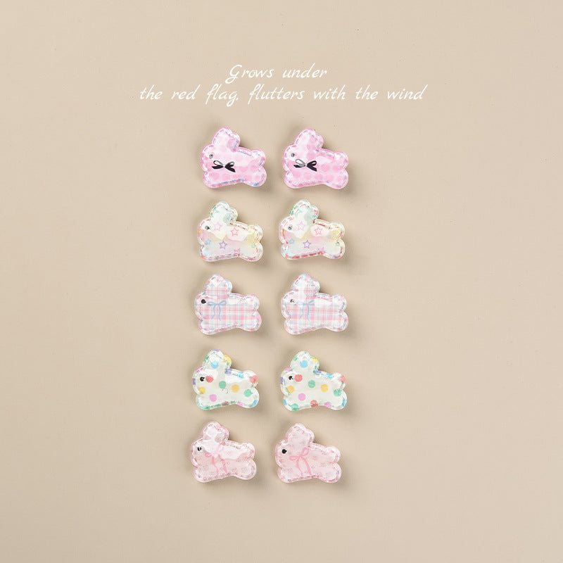 KTX-248211 Cute Rabbit Duckbill Hair Clips - Set of 5 Styles in Light Yellow, Pink, and Beige Designs