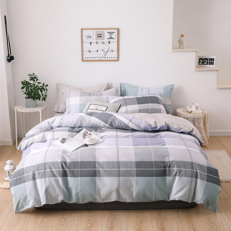 KTX-248275 Combed Cotton Four-Piece Bedding Set in Light Gray with Pastoral Floral Design for 1.5m Beds