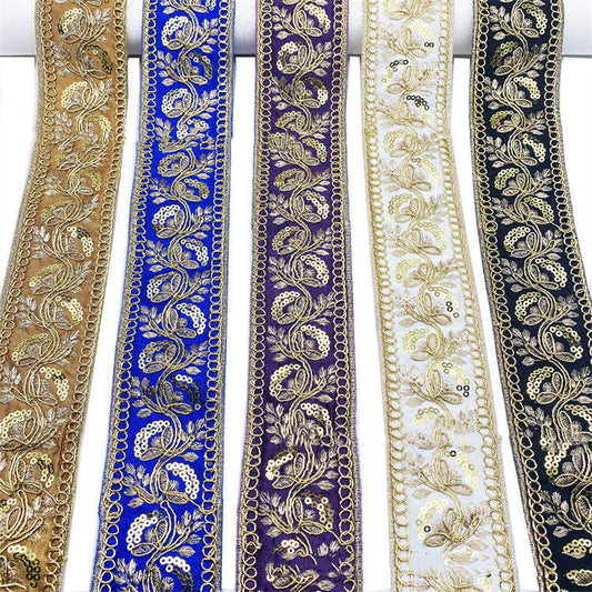 KTX-249363 Bohemian Vintage Gold Stranded Rope Embroidery Ribbon - 5CM Wide for DIY Crafts and Home Décor