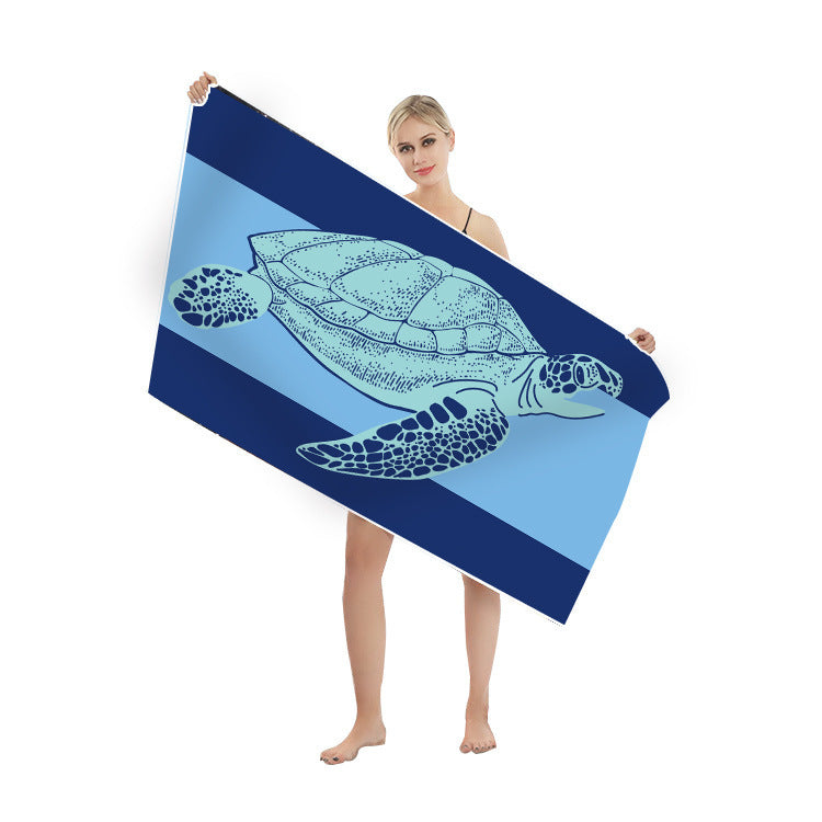 KTX-250003 Quick-drying Microfiber Beach Towel - Duplex Printing Designs: Turtle, Dolphin, Coconut Tree, Pineapple & More