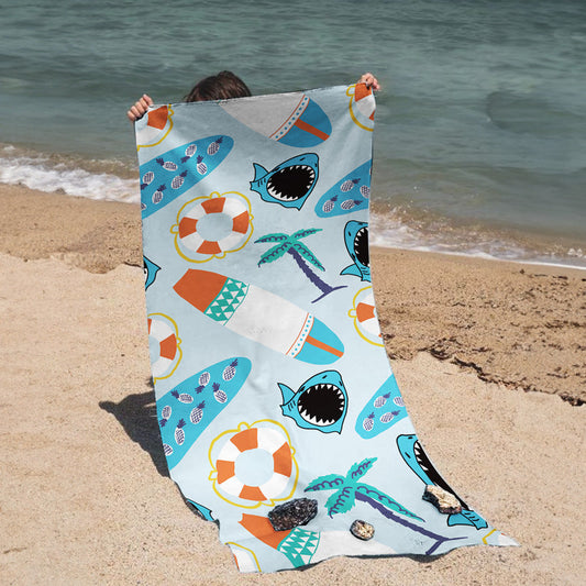 KTX-250003 Quick-drying Microfiber Beach Towel - Duplex Printing Designs: Turtle, Dolphin, Coconut Tree, Pineapple & More