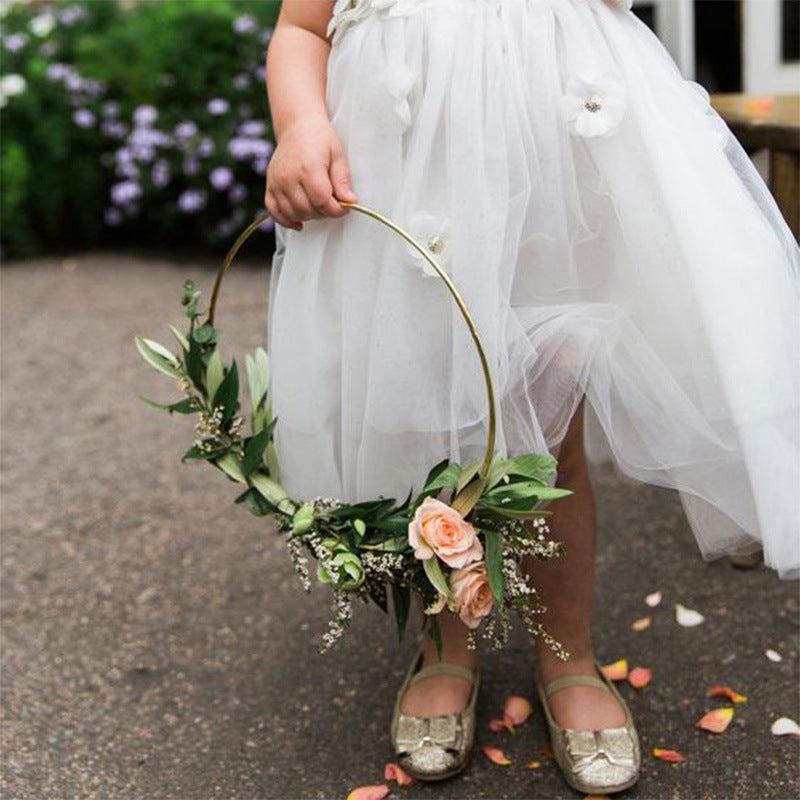 KTX-250515 Golden Floral Metal Dream Catcher Wind Chimes - Circles in Various Sizes