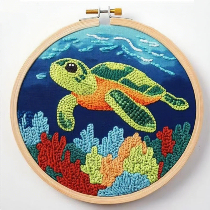 KTX-250579 Cute Cartoon Embroidery Craft Suit for Beginners - Turtle, Sheep, Horse, Fox, Butterfly, Mermaid Designs